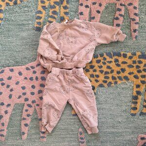 Quincy Mae Beige Lion Print Matching Set Sweatshirt Tracksuit 6-12 Mo